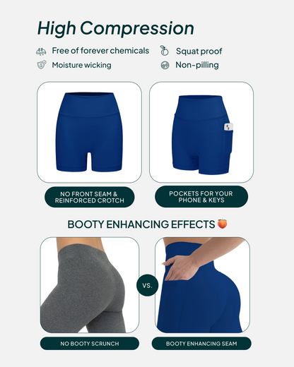 High-Waisted Butt Lifting 4" Biker Shorts with Pockets