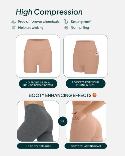 High-Waisted Butt Lifting 4" Biker Shorts with Pockets